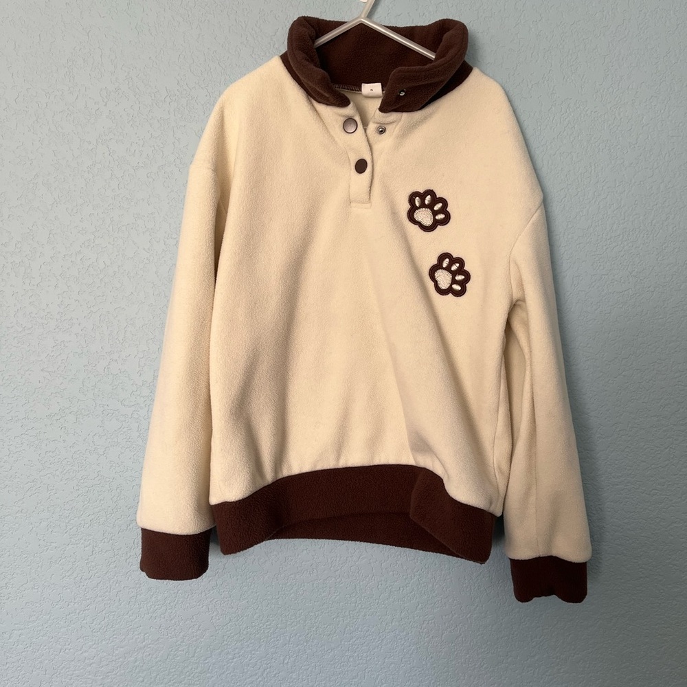 SHEIN Cream and Brown Sweatshirt with Cozy Texture and Quarter-Zip Design